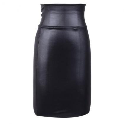 Faux Leather High Rise Midi Pencil Skirt