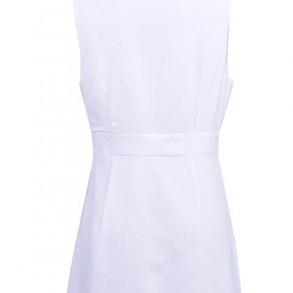 Summer Woman Deep V Collar White Skirt Look..