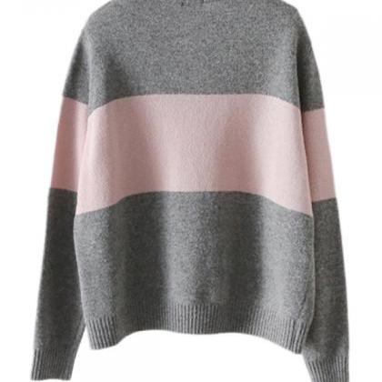 Assorted Color O Neck Wide Striped Sweater