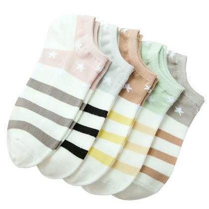 Women's 5 Pairs Striped Causal Ankle..