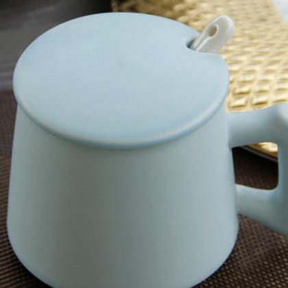 Water Cup Lovely Simple Solid Ceramic Cup With Lid..