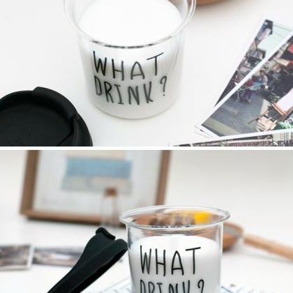 Black Transparent Simple Design Letter Coffee Cup..