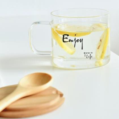 Letter Print Crystal Glass Coffee Cup With Wooden..
