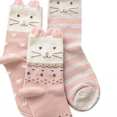 Women's 3 Pairs Solid Ears Cartoon Pink Animal Causal Socks