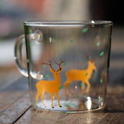 Tansparent Cartoon Deer Painting Milk Glass Cup