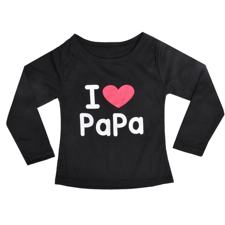 Cute Kids Girls Long Sleeve I Love Papa Mama T-shirt 2-9y