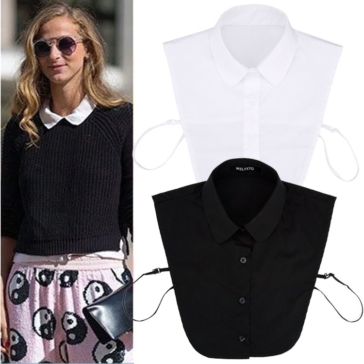 Stylish New Women Half Blouse Shirt Tops Blouse Tie Detachable Turn-down Collar