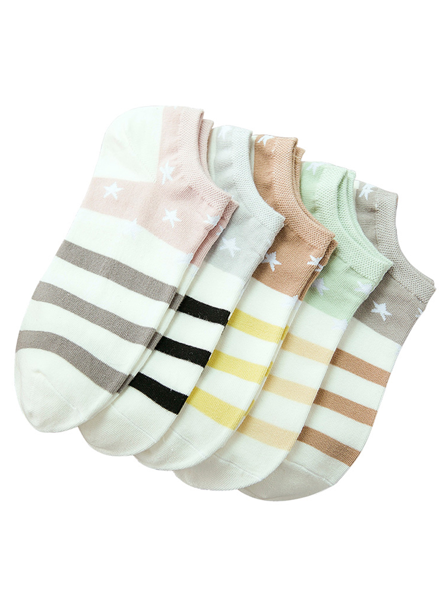 Women's 5 Pairs Striped Causal Ankle Socks