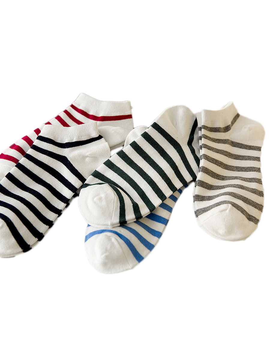 Women's 5 Pairs Stripes Print Causal Cotton Blends Ankle Socks