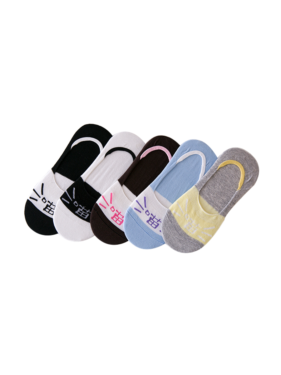 Women's 5 Pairs Cute Color Block Anti-slip Ankle Socks