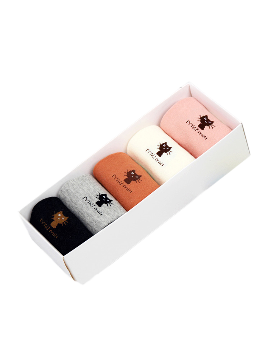Women S 5 Pairs Gift Box Cute Little Cat Print Ankle Socks On Luulla