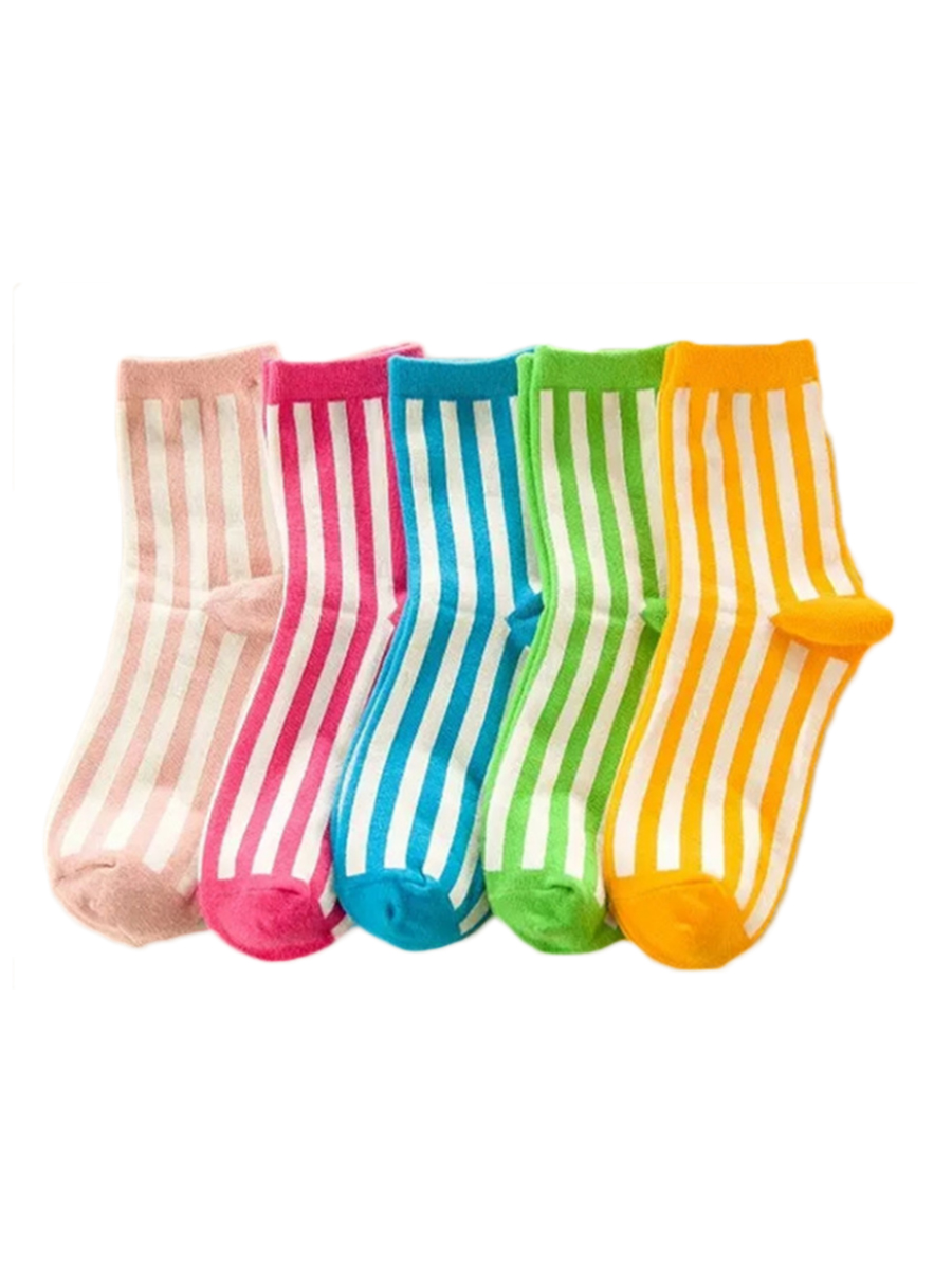 Women's 5 Pairs Vertical Stripes Print Causal Cotton Blends Socks