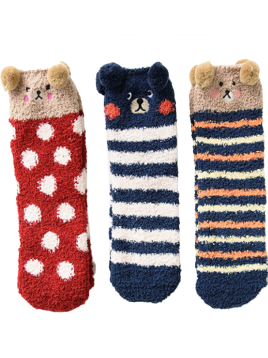 Women's 3 Pairs Christmas Bear Print Stripe Thicken Thermal Socks