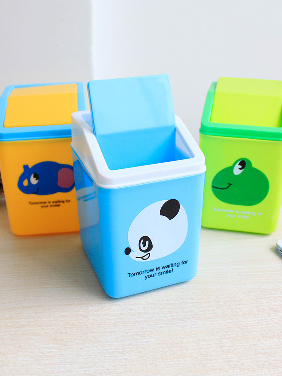 Desk Organizer Cute Mini Cartoon Pattern Flip Trash Box