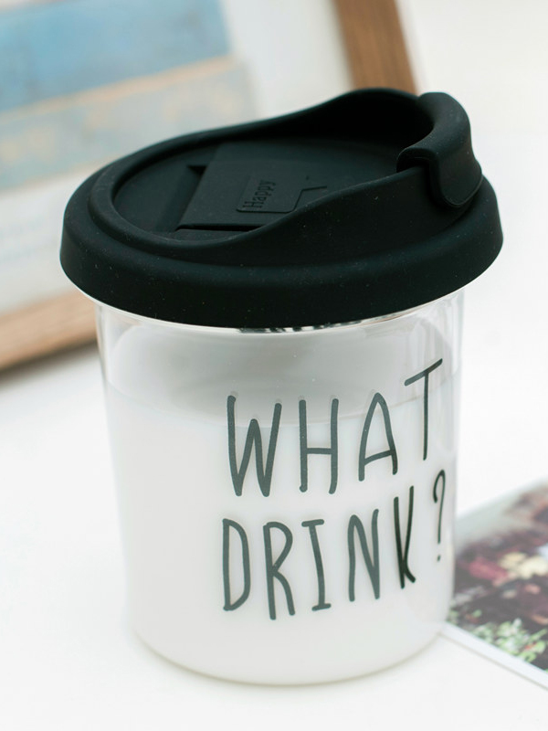 Black Transparent Simple Design Letter Coffee Cup With Lid