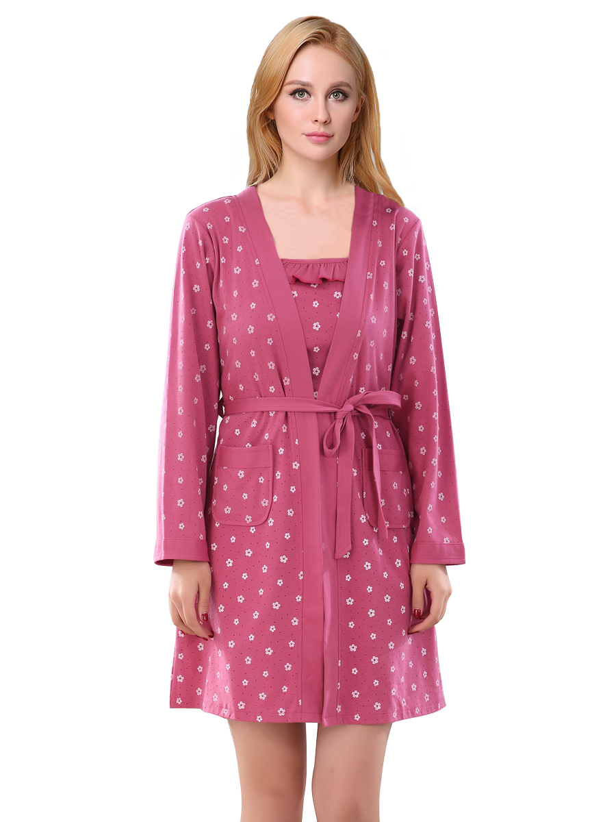 Two Pieces Women's Sleep Wear Set Purple Red Flower Print Soft Sleep